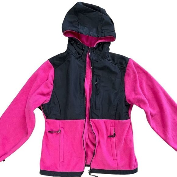 i5 Apparel Women's Black & Pink Full Zip Fleece Hooded Jacket Medium - Picture 3 of 9